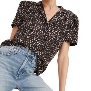 Madewell Silk Puff Sleeve Camp Shirt Floral Short Sleeve Button Down Size XXS